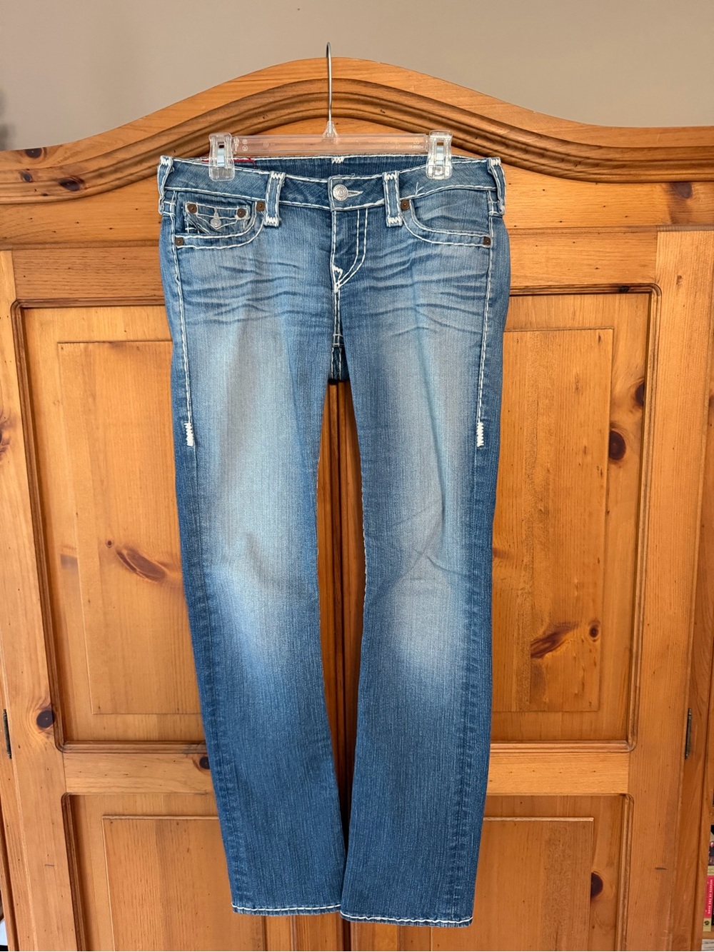 Vtg Women’s True religion, Billy Super T 12568 distressed jeans white stitching